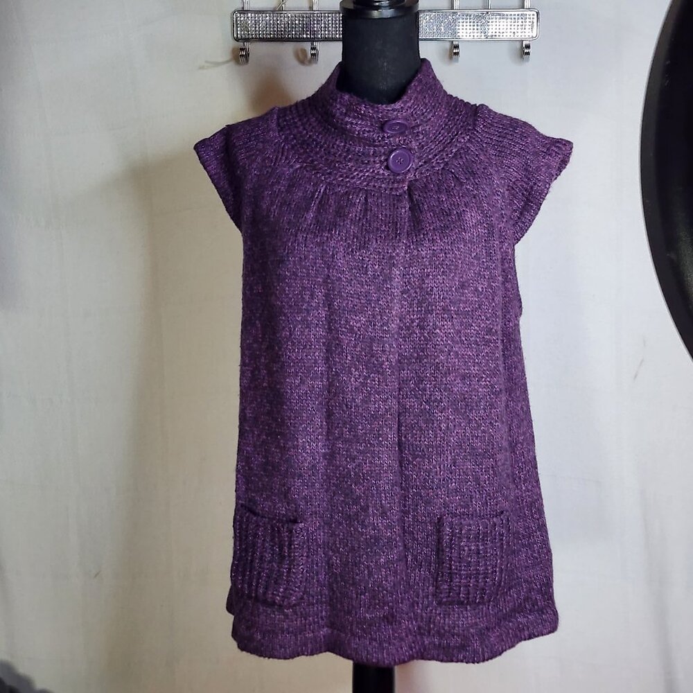 No Boundaries Plum Marled Cap Sleeve Two Button Acrylic Open Front Sweater XL 15